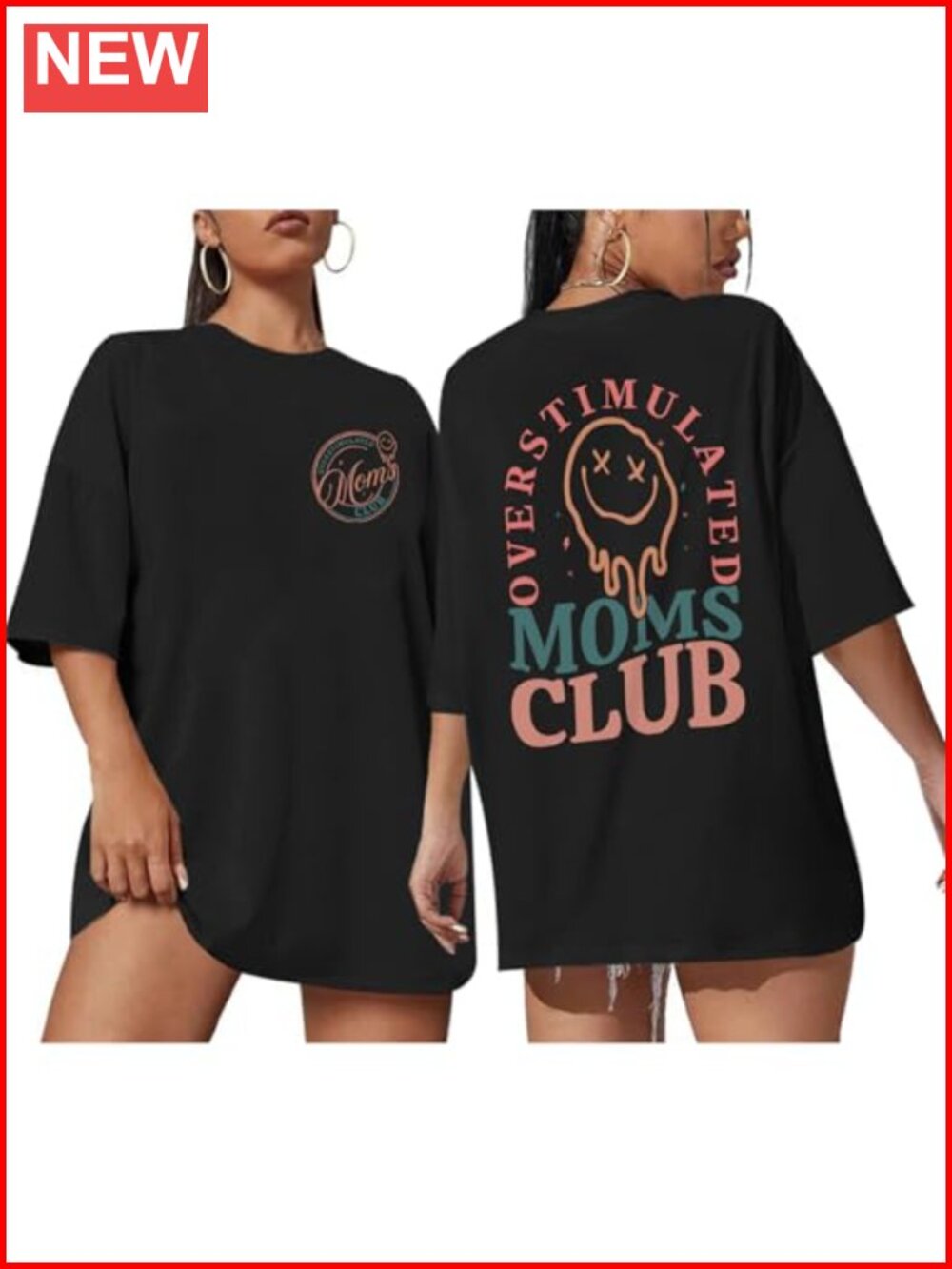 Oversized Funny Graphic Tee Overstimulated Moms Club Cotton Blend Short Sleeve